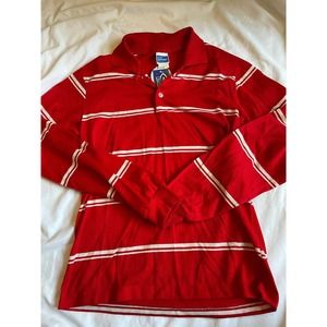 Vintage 70s 80s Kids Childrens Boy Stripe Red Polo Long Sleeve T Shirt New W Tag